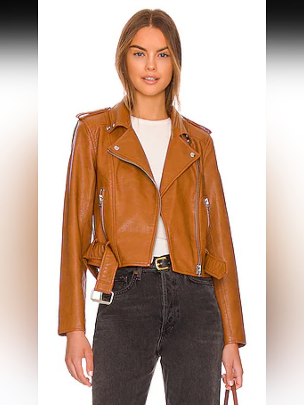 #318. Pistola Tracy Cognac Brown Leather Moto Jacket